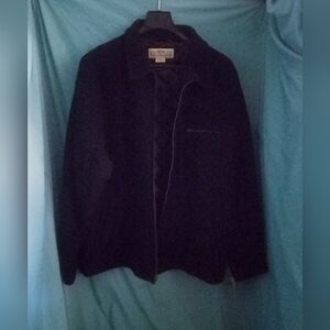 Mens XL Natural Issue 100% Black Wool Winter Coat with Quited Lining New w Tag